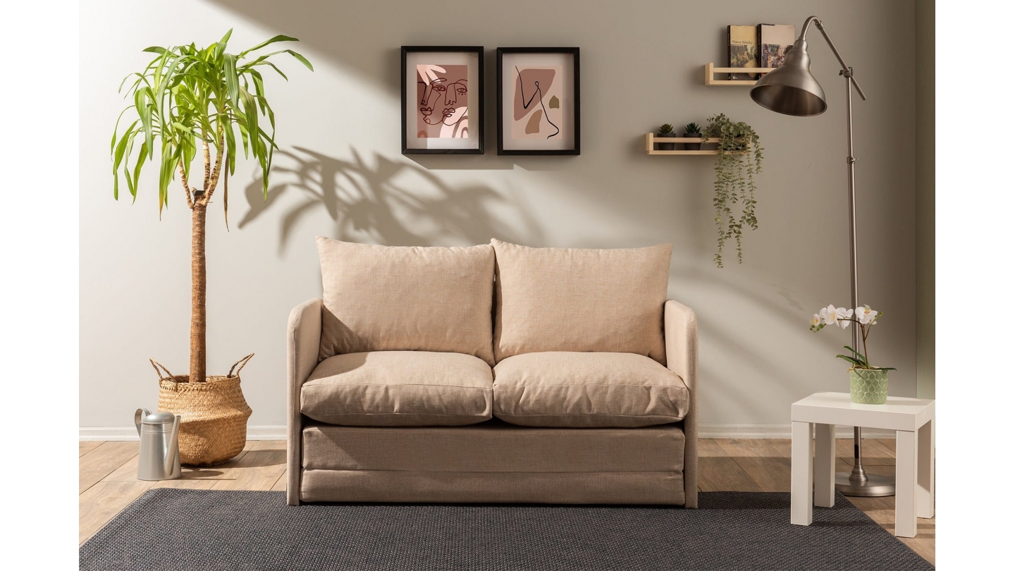 Canapé convertible 2 places en lin beige - Luz Canapé convertible 2 places en lin beige - Luz