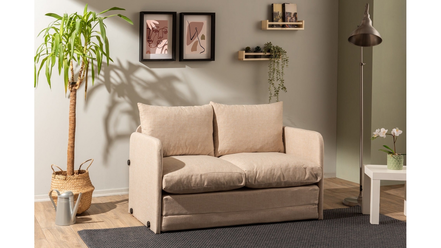 Canapé convertible 2 places en lin beige - Luz Canapé convertible 2 places en lin beige - Luz