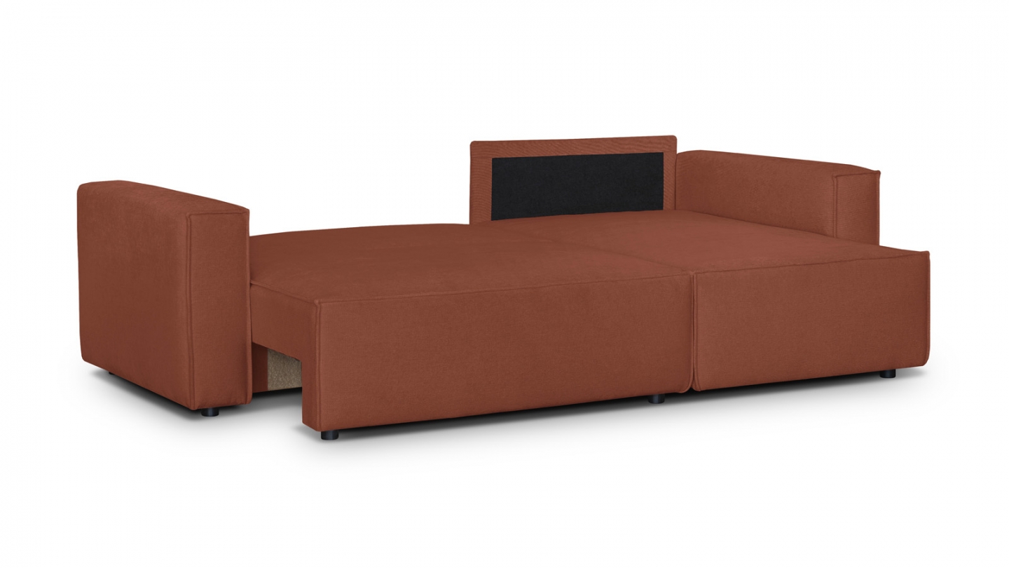 Canapé d'angle convertible réversible 4 places avec coffre de rangement en tissu chenille rouille foncé - Livia Canapé d'angle convertible réversible 4 places avec coffre de rangement en tissu chenille rouille foncé - Livia