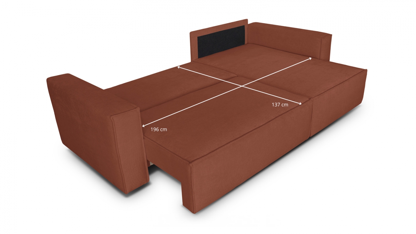 Canapé d'angle convertible réversible 4 places avec coffre de rangement en tissu chenille rouille foncé - Livia Canapé d'angle convertible réversible 4 places avec coffre de rangement en tissu chenille rouille foncé - Livia