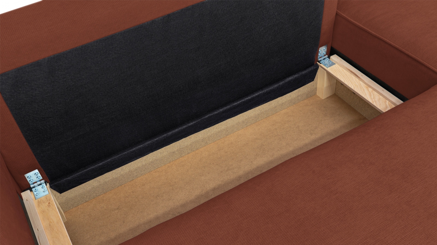 Canapé d'angle convertible réversible 4 places avec coffre de rangement en tissu chenille rouille foncé - Livia Canapé d'angle convertible réversible 4 places avec coffre de rangement en tissu chenille rouille foncé - Livia