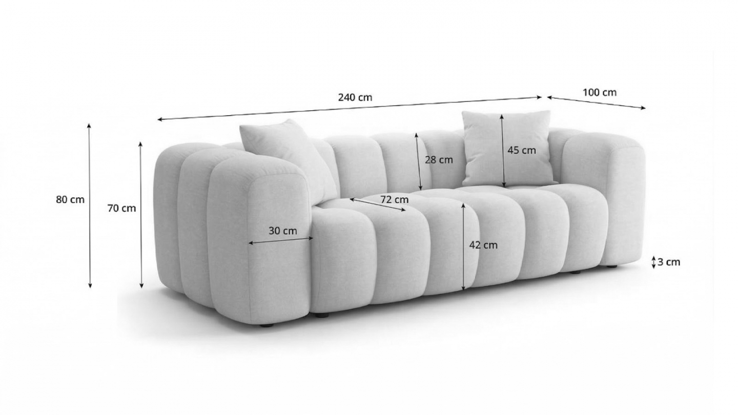 Canapé droit 3 places en tissu chenille beige - Nuvola Canapé droit 3 places en tissu chenille beige - Nuvola