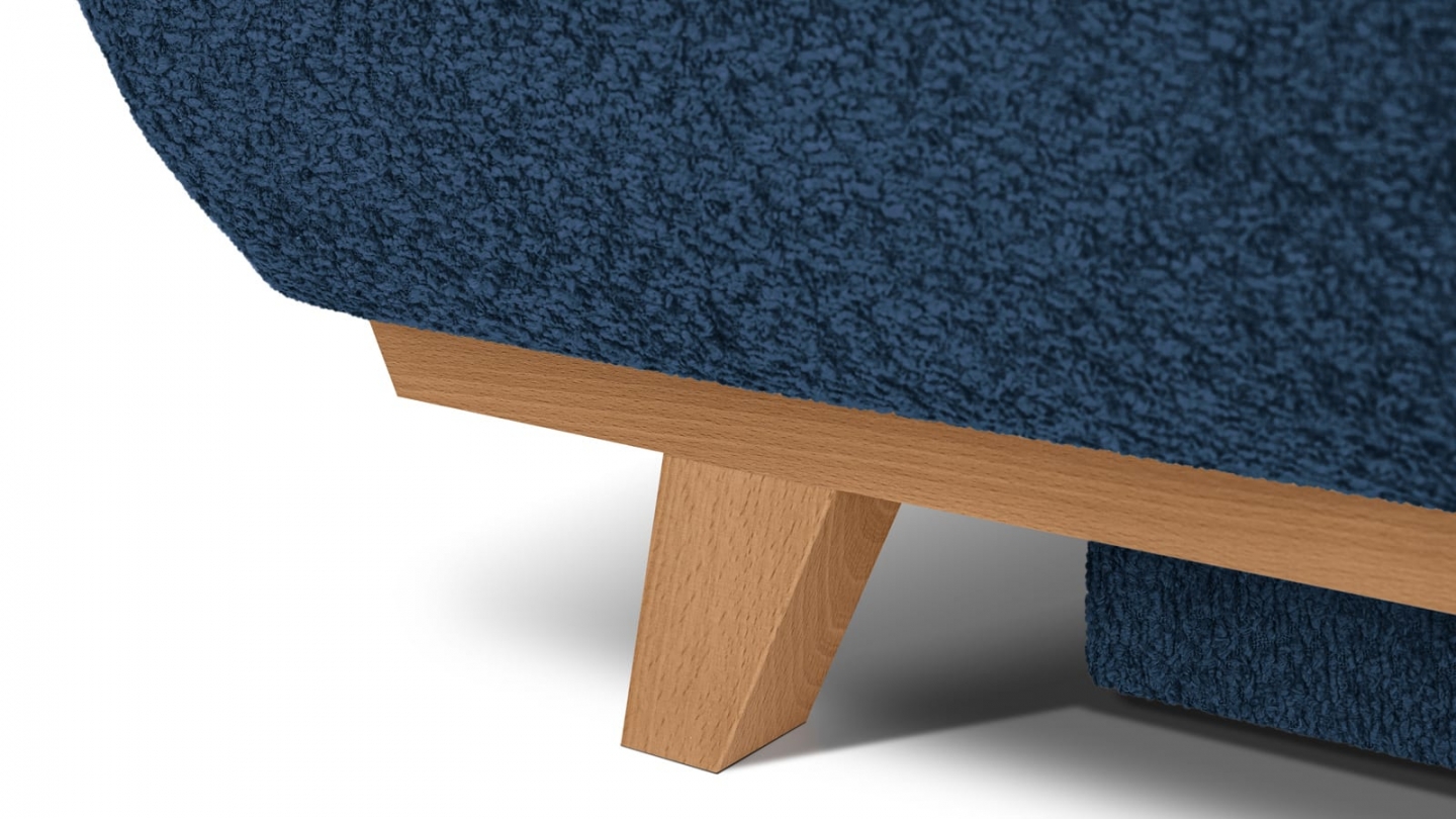 Canapé convertible 3 places avec coffre de rangement en tissu bouclé bleu foncé - Laria Canapé convertible 3 places avec coffre de rangement en tissu bouclé bleu foncé - Laria