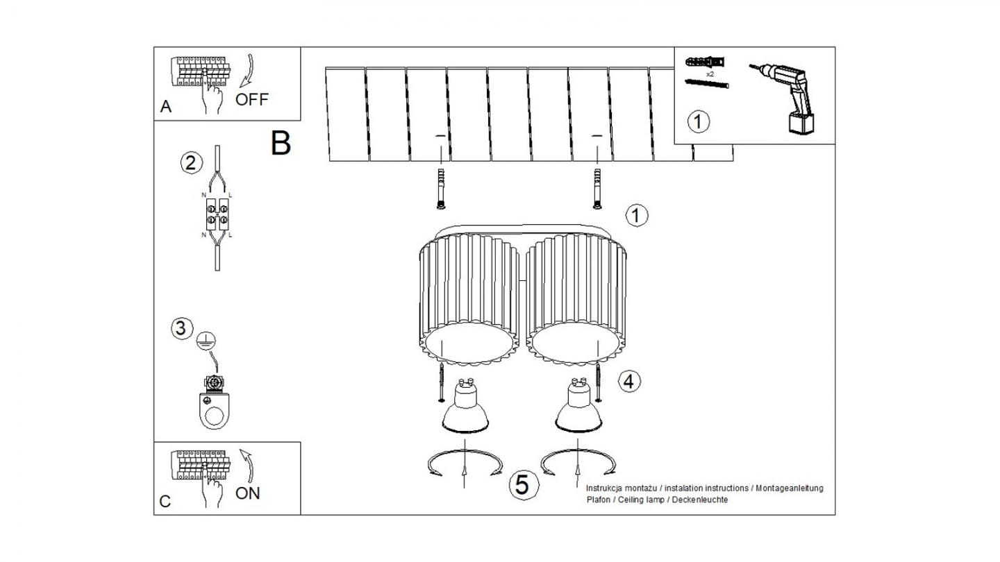 Plafonnier cannelé 2 lumières beige - Aura Plafonnier cannelé 2 lumières beige - Aura