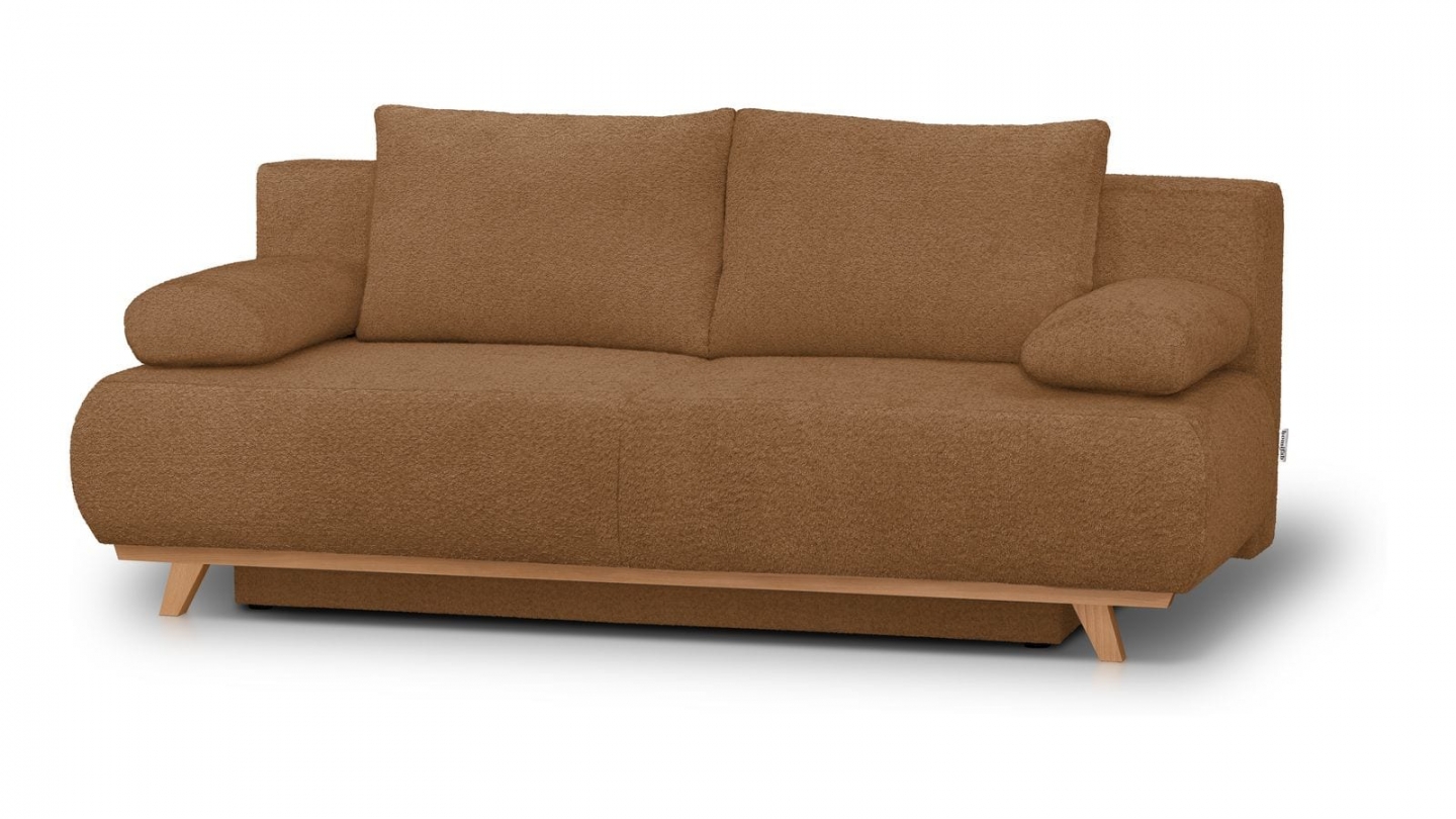 Canapé convertible 3 places avec coffre de rangement en tissu bouclé rouille - Laria Canapé convertible 3 places avec coffre de rangement en tissu bouclé rouille - Laria