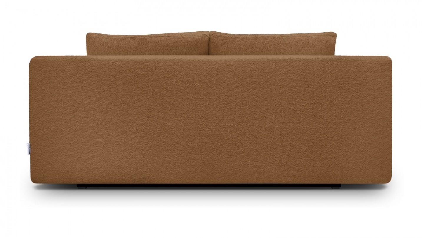 Canapé convertible 3 places avec coffre de rangement en tissu bouclé rouille - Laria Canapé convertible 3 places avec coffre de rangement en tissu bouclé rouille - Laria