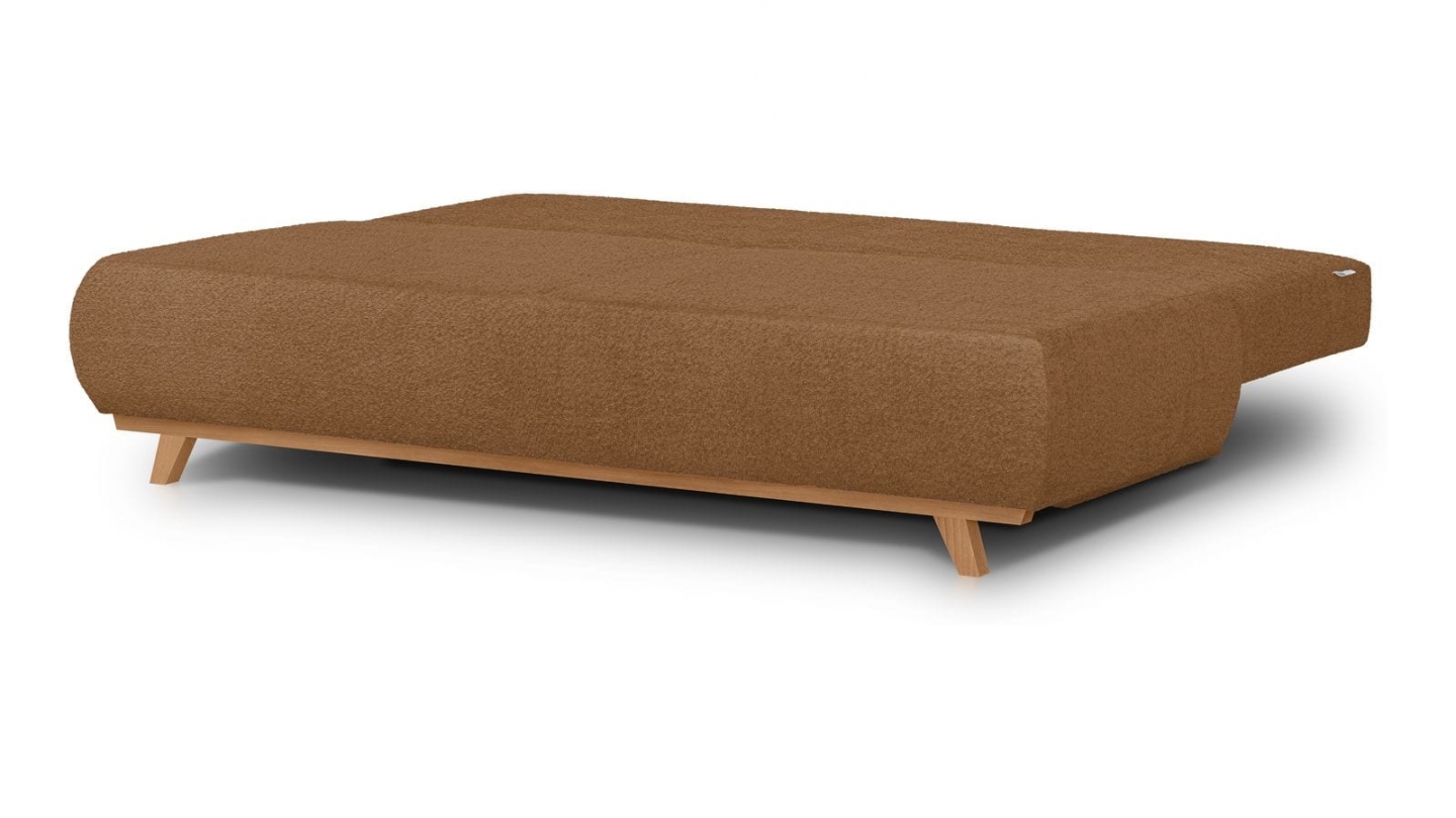 Canapé convertible 3 places avec coffre de rangement en tissu bouclé rouille - Laria Canapé convertible 3 places avec coffre de rangement en tissu bouclé rouille - Laria