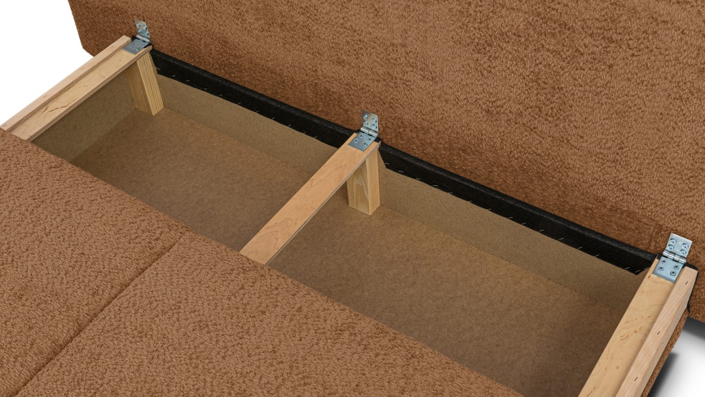 Canapé convertible 3 places avec coffre de rangement en tissu bouclé rouille - Laria Canapé convertible 3 places avec coffre de rangement en tissu bouclé rouille - Laria