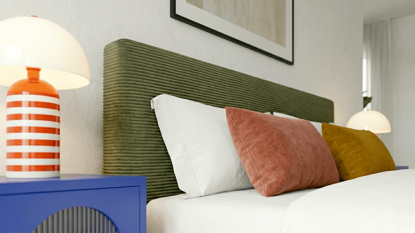 Lit adulte 160x200 cm avec tête de lit capitonnée en velours côtelé vert - William Lit adulte 160x200 cm avec tête de lit capitonnée en velours côtelé vert - William