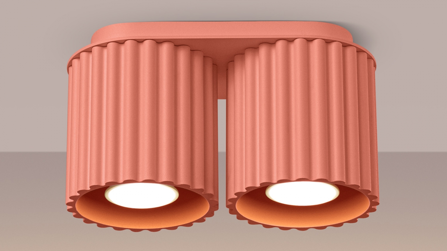 Plafonnier cannelé 2 lumières pêche - Aura Plafonnier cannelé 2 lumières pêche - Aura