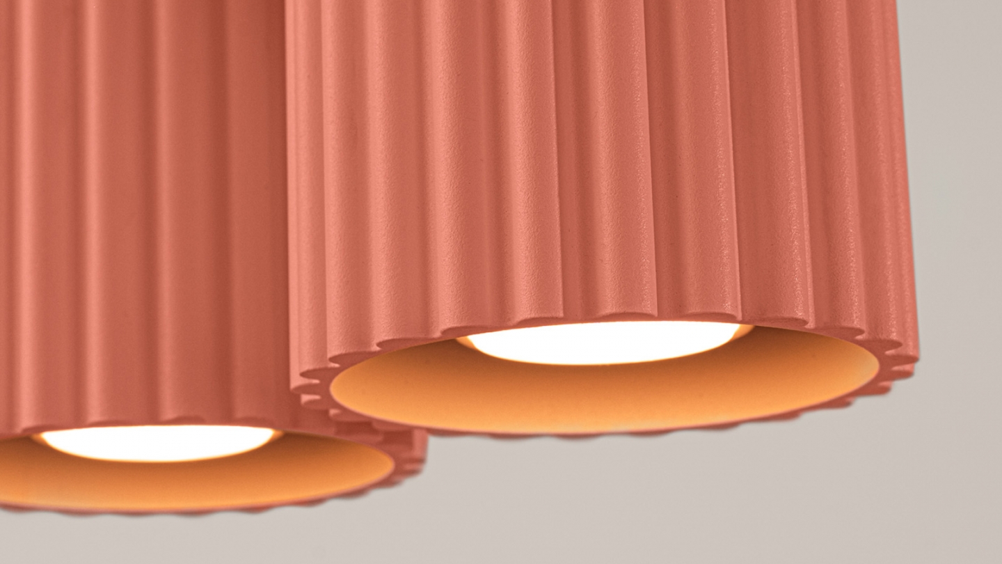 Plafonnier cannelé 2 lumières pêche - Aura Plafonnier cannelé 2 lumières pêche - Aura