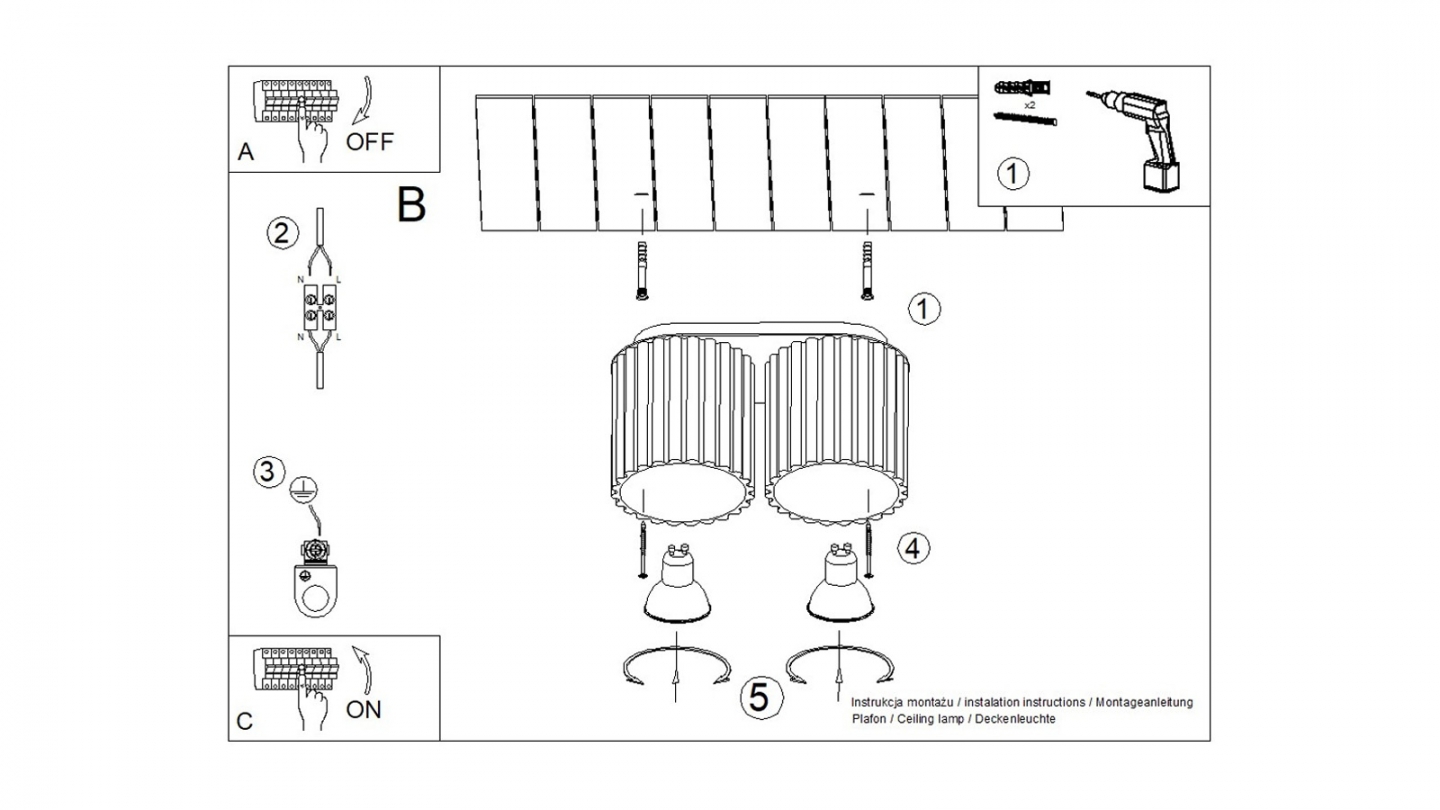 Plafonnier cannelé 2 lumières pêche - Aura Plafonnier cannelé 2 lumières pêche - Aura