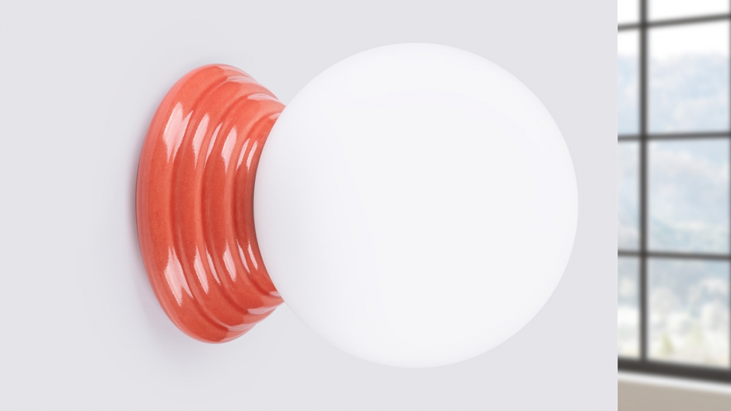 Applique murale en céramique pêche et globe en verre - Zori Applique murale en céramique pêche et globe en verre - Zori