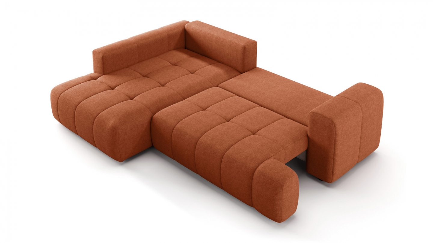 Canapé d'angle à gauche convertible 4 places en tissu chenille terracotta - ouverture rapide - Brera Canapé d'angle à gauche convertible 4 places en tissu chenille terracotta - ouverture rapide - Brera