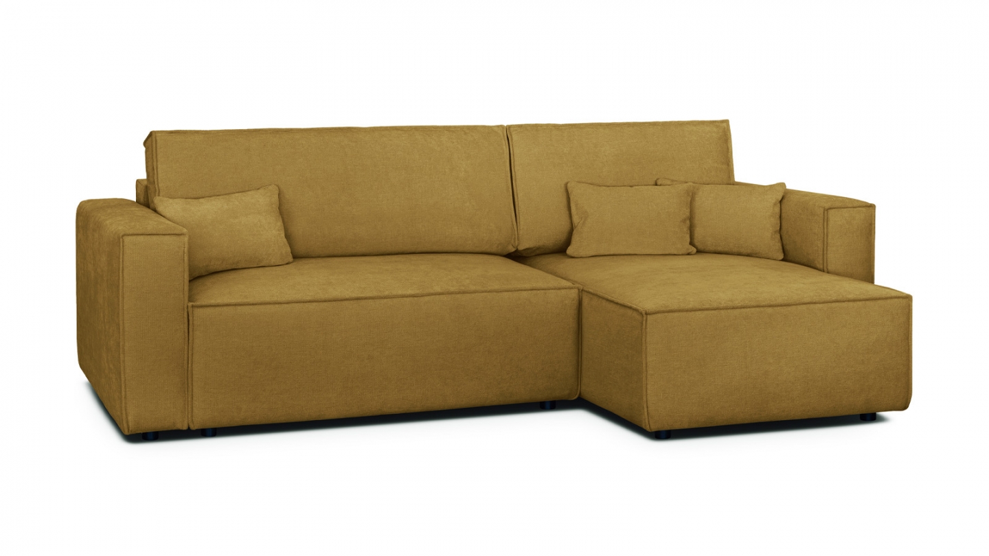 Canapé d'angle convertible réversible 4 places avec coffre de rangement en tissu chenille bronze - Livia Canapé d'angle convertible réversible 4 places avec coffre de rangement en tissu chenille bronze - Livia
