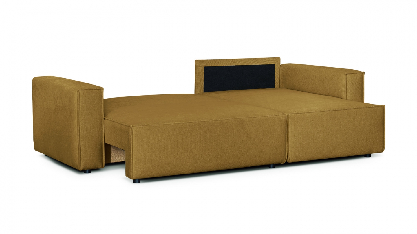 Canapé d'angle convertible réversible 4 places avec coffre de rangement en tissu chenille bronze - Livia Canapé d'angle convertible réversible 4 places avec coffre de rangement en tissu chenille bronze - Livia
