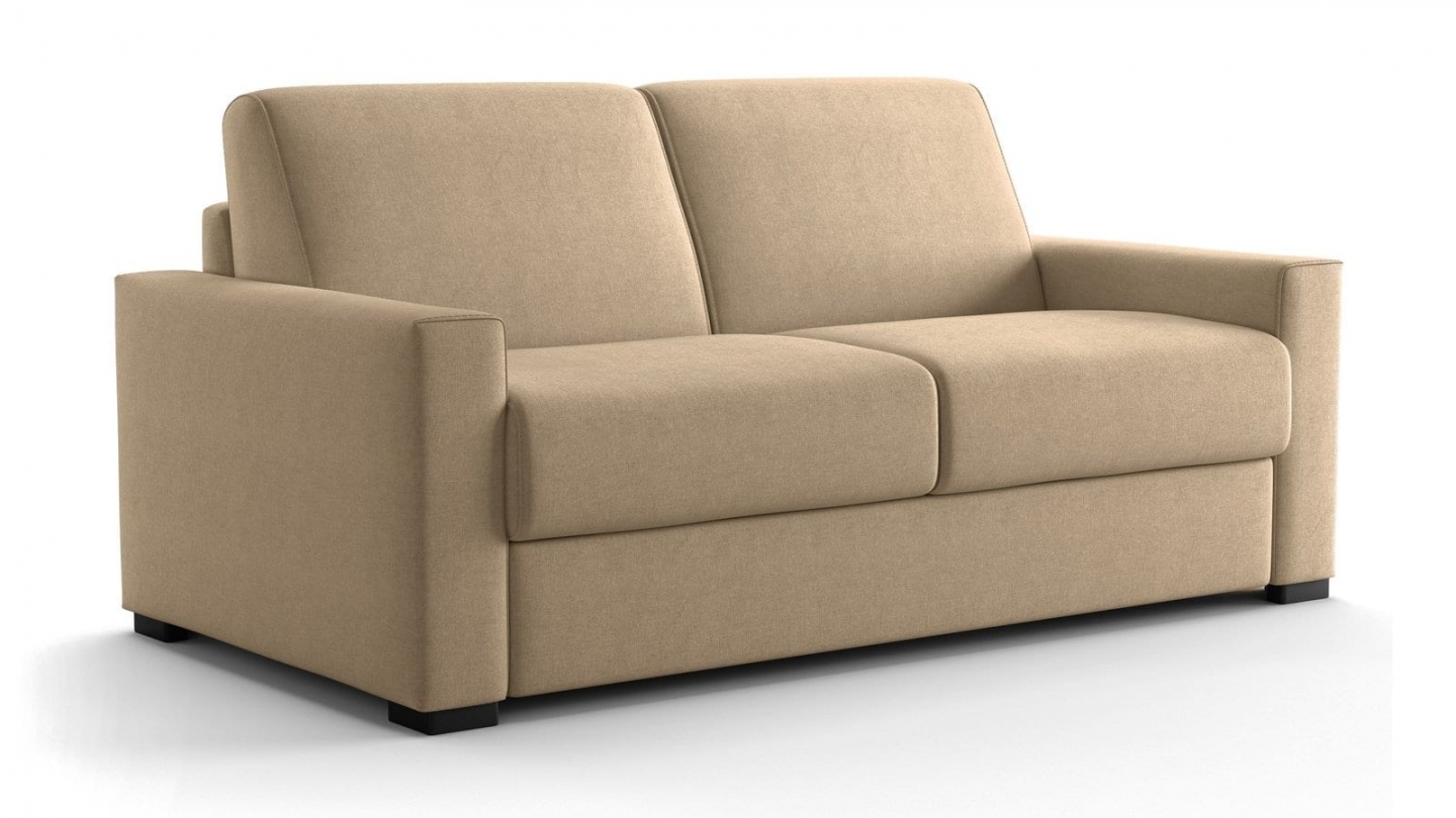 Canapé droit convertible 3 places en tissu chenille taupe - ouverture express - Anzio Canapé droit convertible 3 places en tissu chenille taupe - ouverture express - Anzio