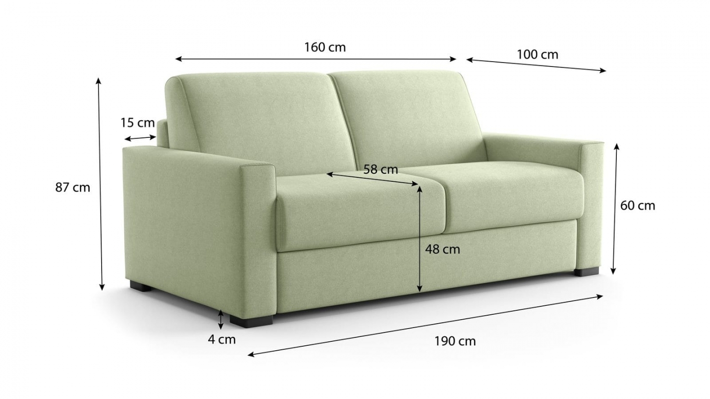 Canapé droit convertible 3 places en tissu chenille vert sauge - ouverture express - Anzio Canapé droit convertible 3 places en tissu chenille vert sauge - ouverture express - Anzio