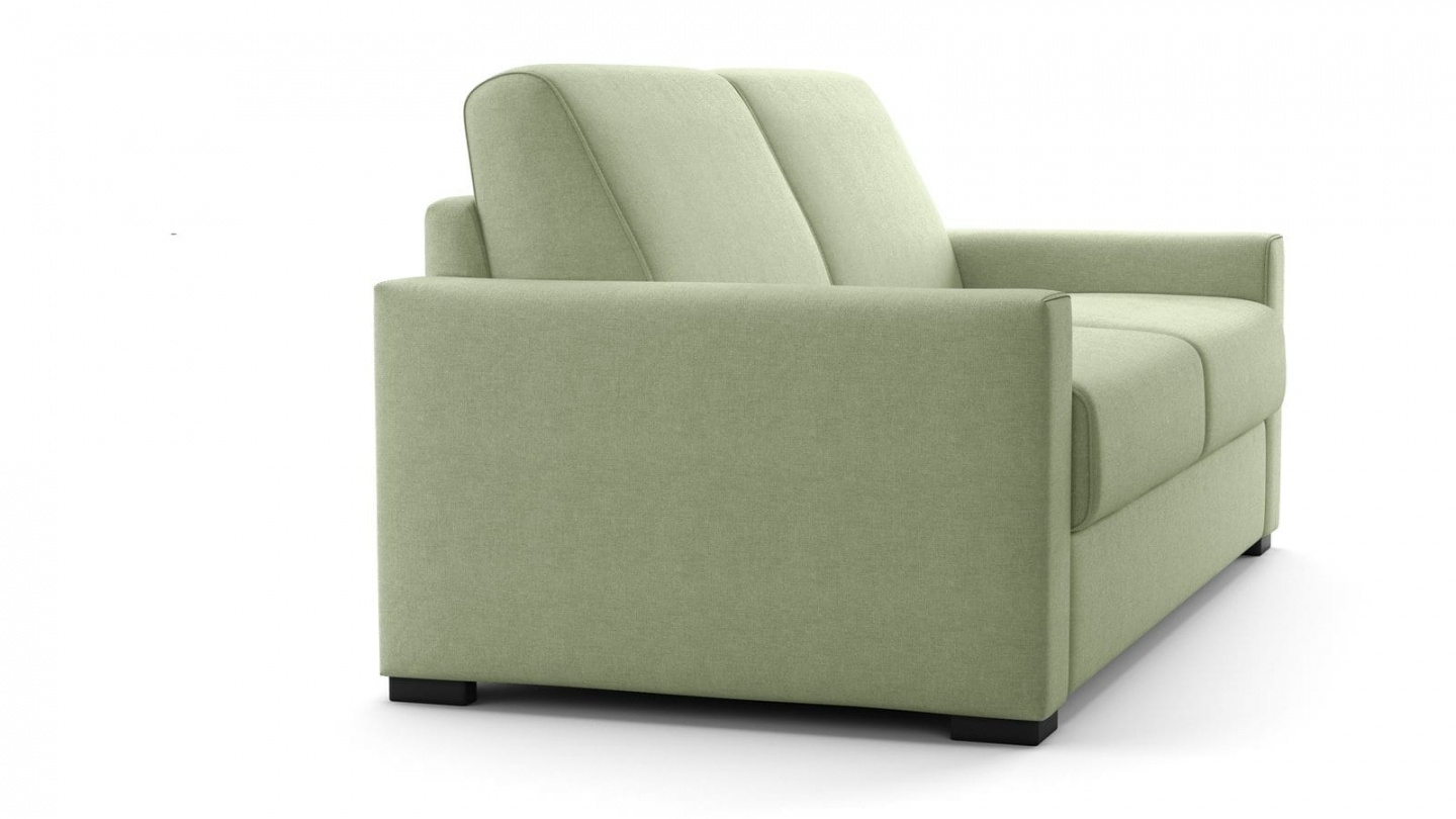 Canapé droit convertible 3 places en tissu chenille vert sauge - ouverture express - Anzio Canapé droit convertible 3 places en tissu chenille vert sauge - ouverture express - Anzio
