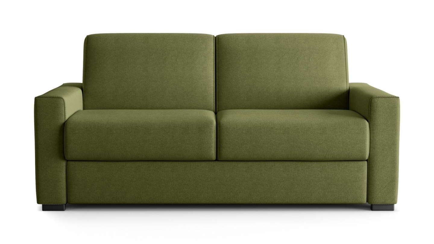 Canapé droit convertible 3 places en tissu chenille vert olive - ouverture express - Anzio Canapé droit convertible 3 places en tissu chenille vert olive - ouverture express - Anzio