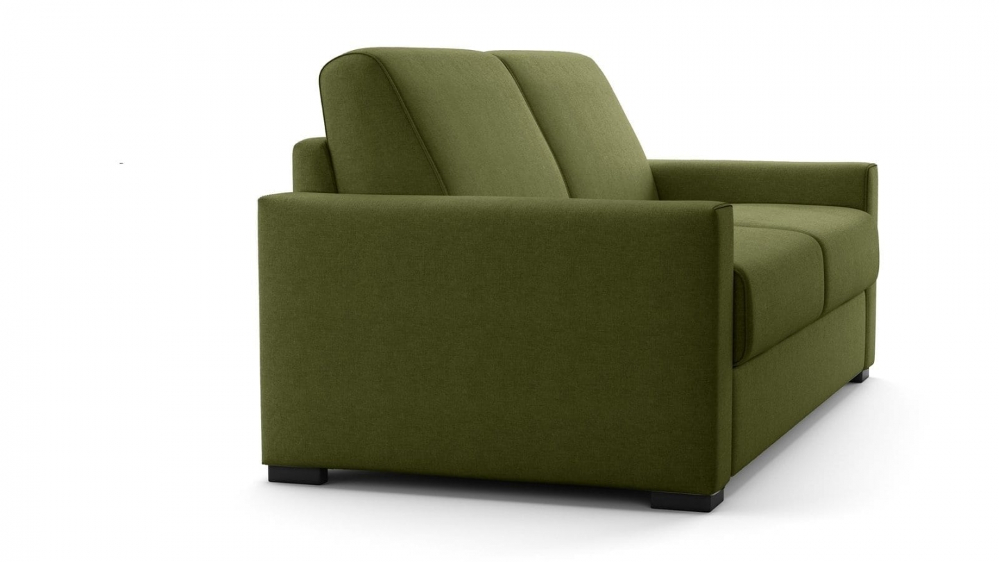 Canapé droit convertible 3 places en tissu chenille vert olive - ouverture express - Anzio Canapé droit convertible 3 places en tissu chenille vert olive - ouverture express - Anzio