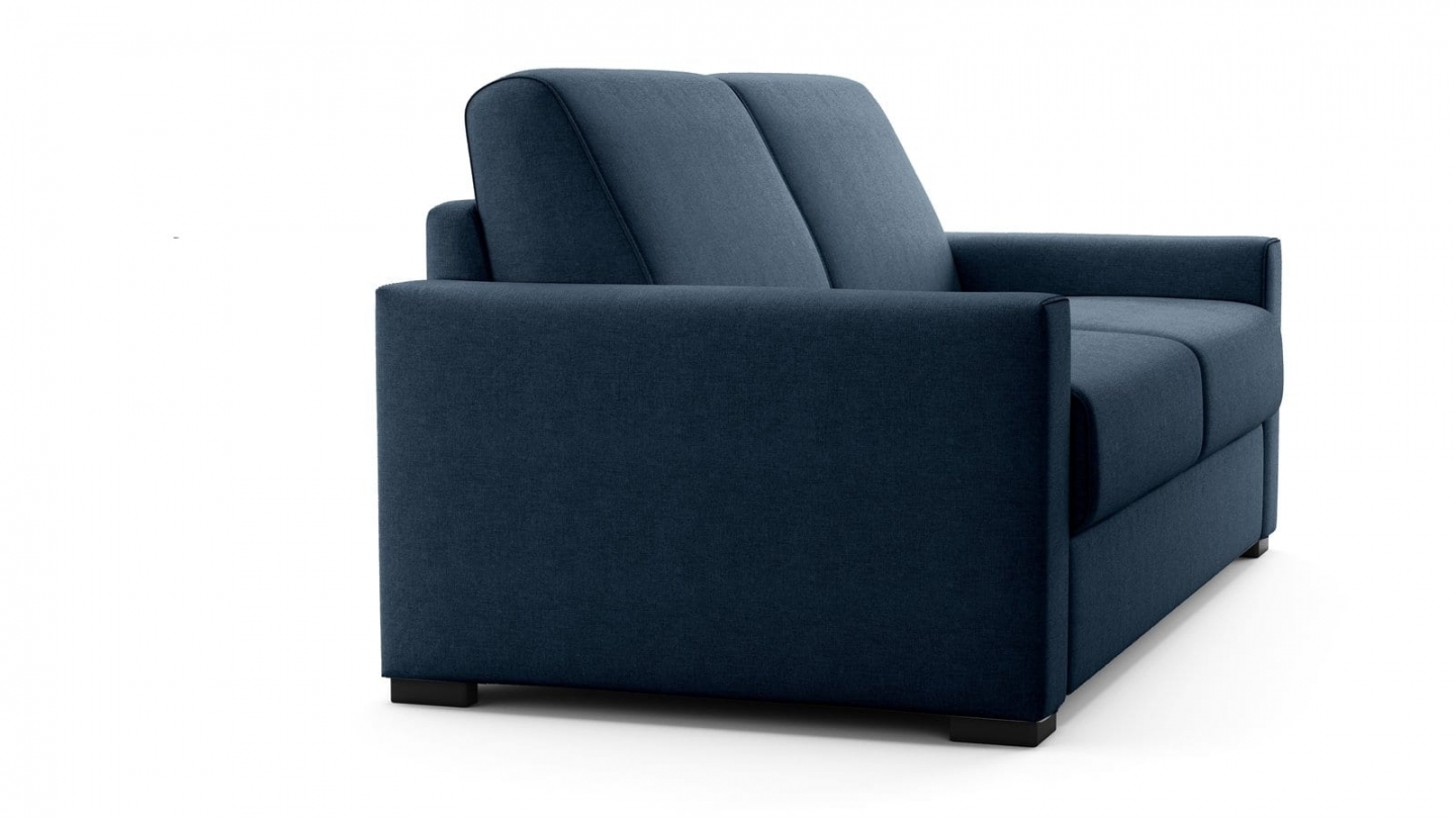 Canapé droit convertible 3 places en tissu chenille bleu foncé - ouverture express - Anzio Canapé droit convertible 3 places en tissu chenille bleu foncé - ouverture express - Anzio