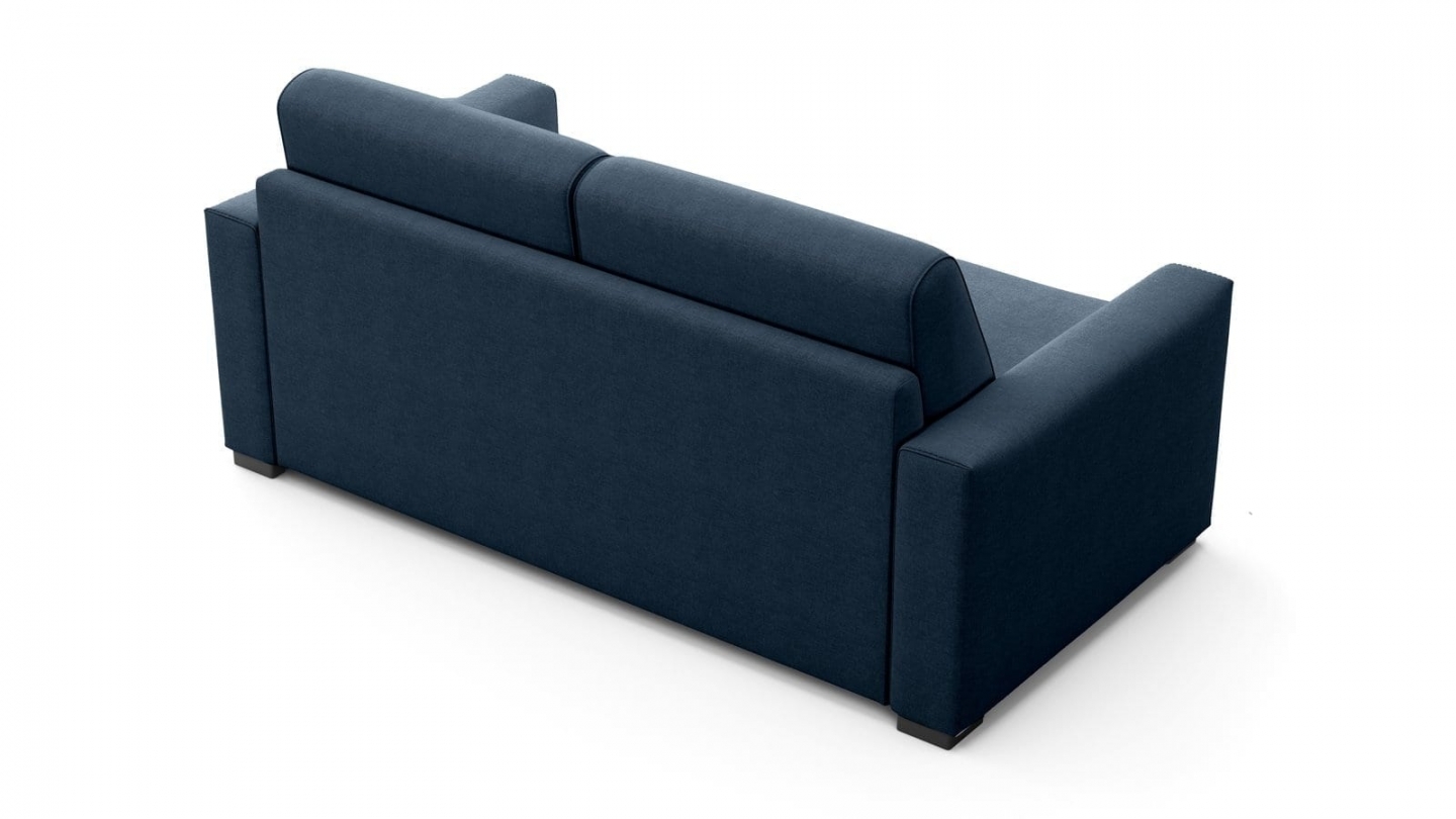 Canapé droit convertible 3 places en tissu chenille bleu foncé - ouverture express - Anzio Canapé droit convertible 3 places en tissu chenille bleu foncé - ouverture express - Anzio