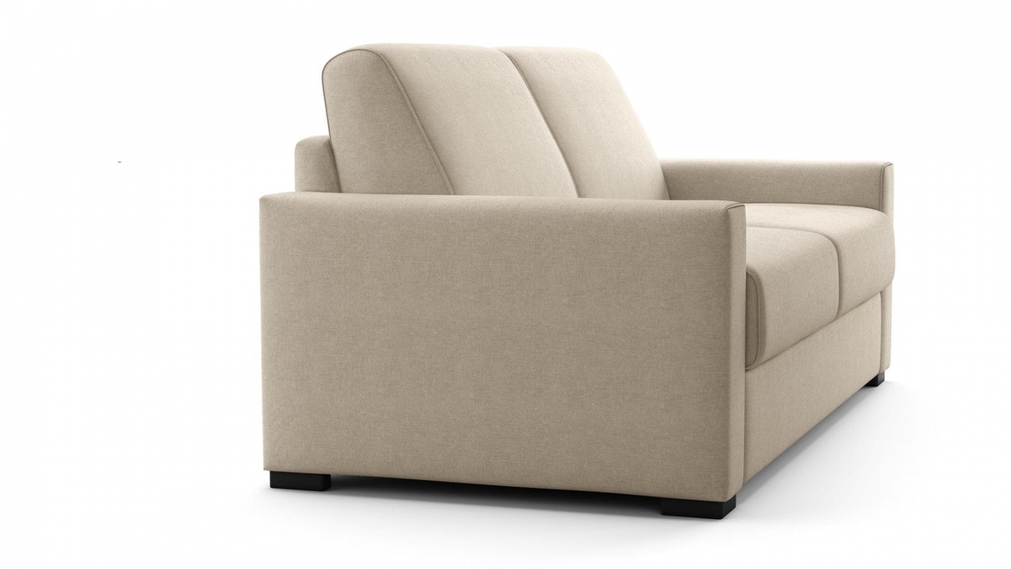 Canapé droit convertible 3 places en tissu chenille beige - ouverture express - Anzio Canapé droit convertible 3 places en tissu chenille beige - ouverture express - Anzio