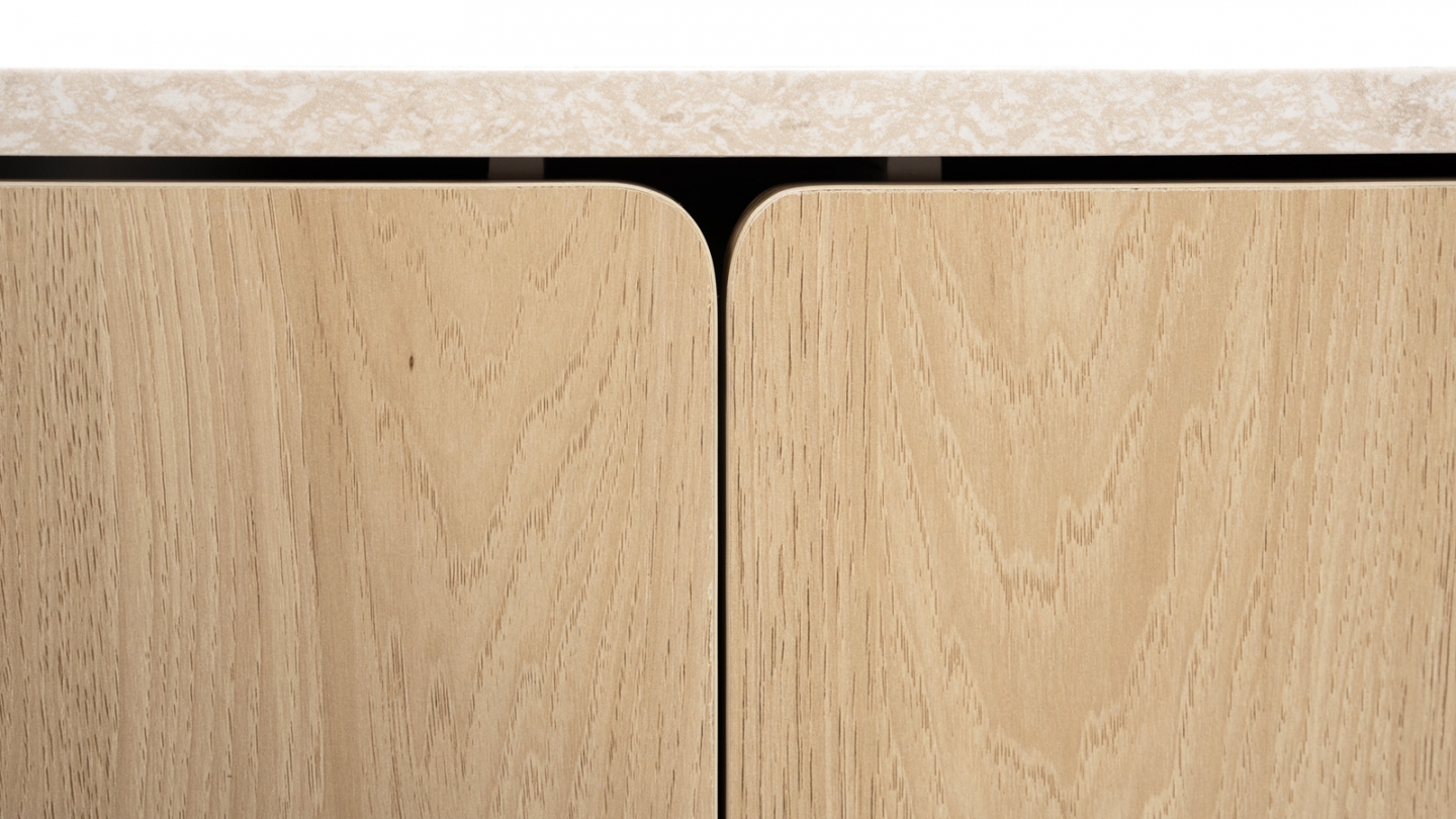 Commode 3 tiroirs effet Chêne et Travertin 80 cm - Juna Commode 3 tiroirs effet Chêne et Travertin 80 cm - Juna