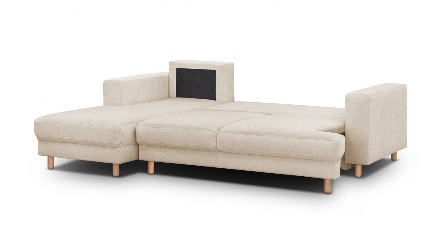 Canapé d'angle à gauche convertible 4 places en tissu chenille beige - Marceau Canapé d'angle à gauche convertible 4 places en tissu chenille beige - Marceau
