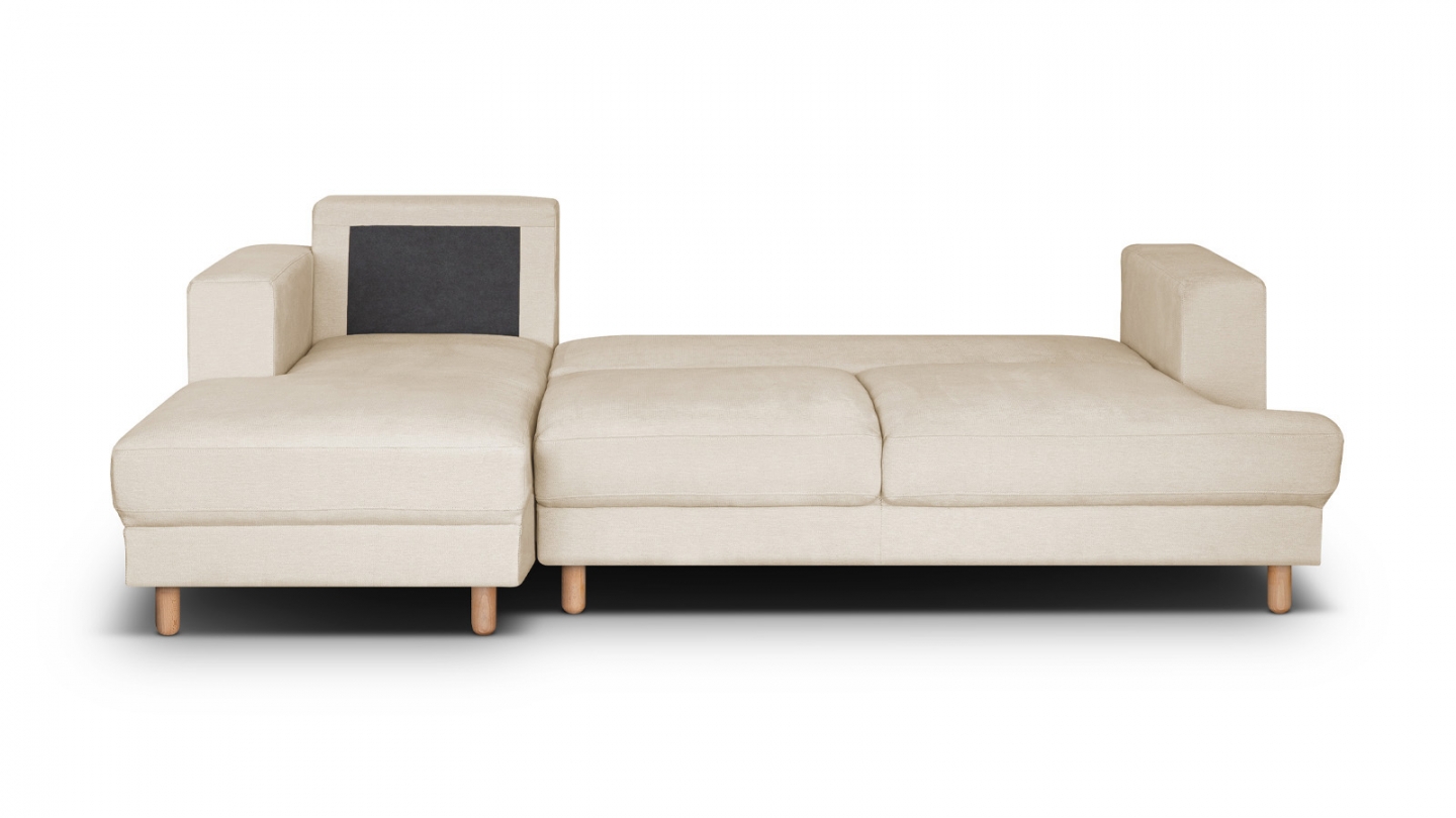 Canapé d'angle à gauche convertible 4 places en tissu chenille beige - Marceau Canapé d'angle à gauche convertible 4 places en tissu chenille beige - Marceau