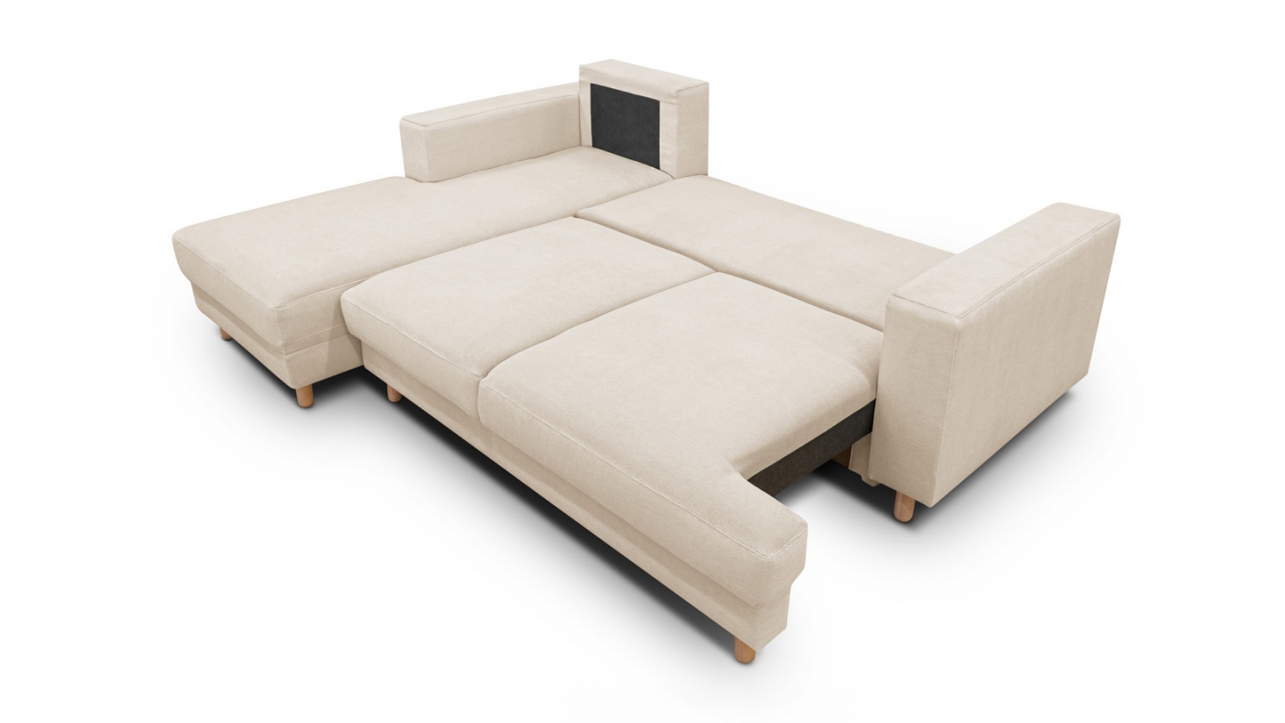 Canapé d'angle à gauche convertible 4 places en tissu chenille beige - Marceau Canapé d'angle à gauche convertible 4 places en tissu chenille beige - Marceau