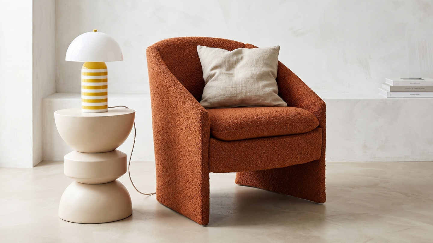 Fauteuil en bois et tissu bouclé rouille - Ami Fauteuil en bois et tissu bouclé rouille - Ami