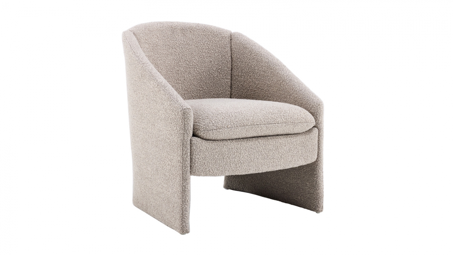 Fauteuil en bois et tissu bouclé taupe - Ami Fauteuil en bois et tissu bouclé taupe - Ami