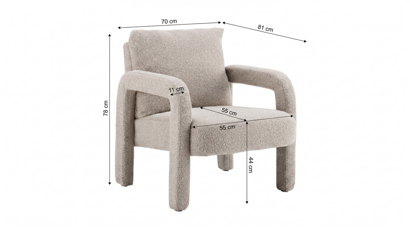 Fauteuil en bois et tissu bouclé taupe - Niko Fauteuil en bois et tissu bouclé taupe - Niko