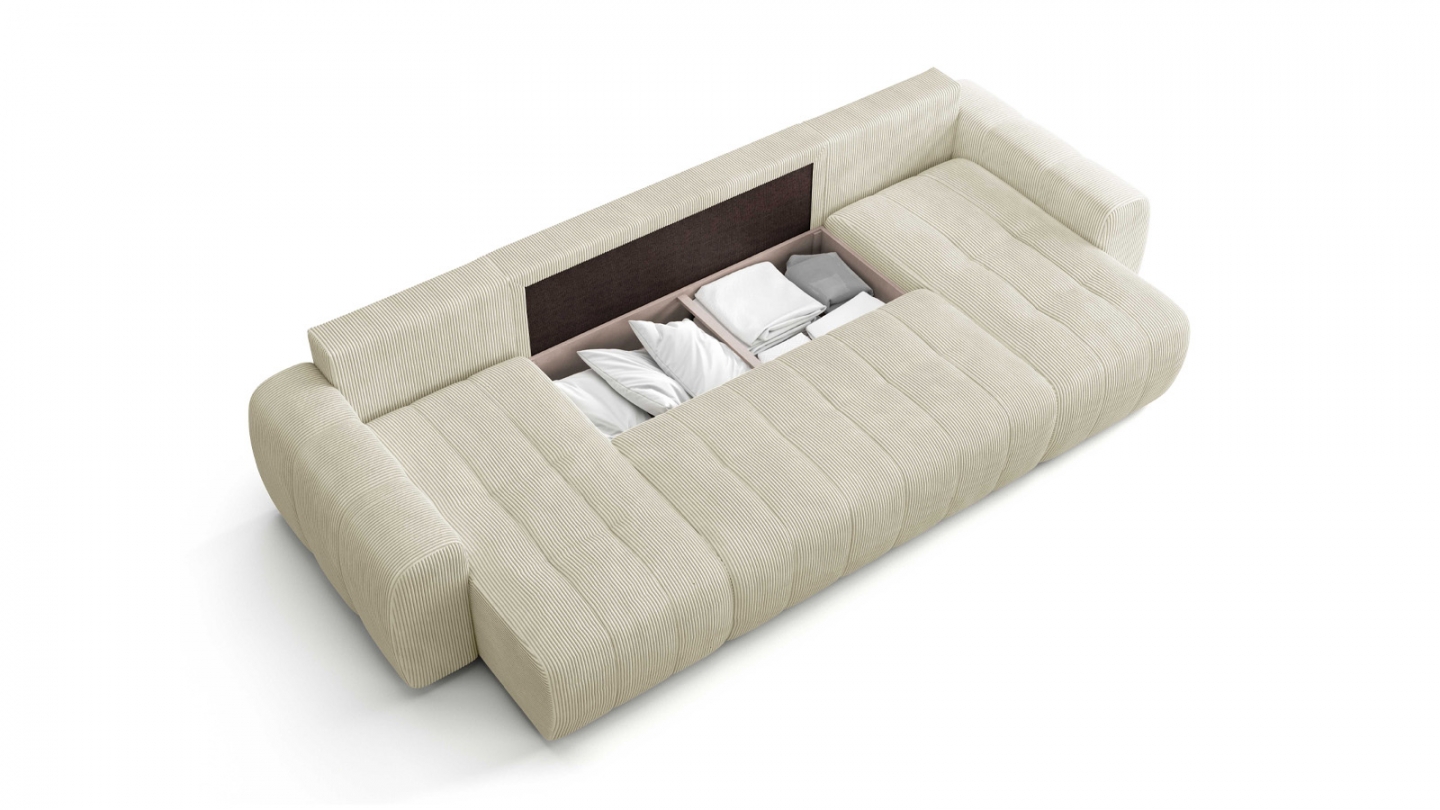 Canapé panoramique convertible 6 places en velours côtelé beige - Alba Canapé panoramique convertible 6 places en velours côtelé beige - Alba