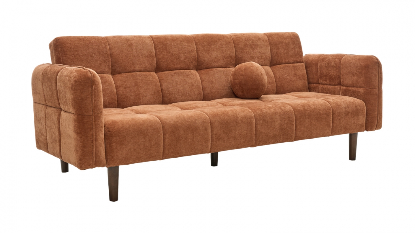 Canapé convertible 3 places en tissu chenille terracotta - Pavia Canapé convertible 3 places en tissu chenille terracotta - Pavia