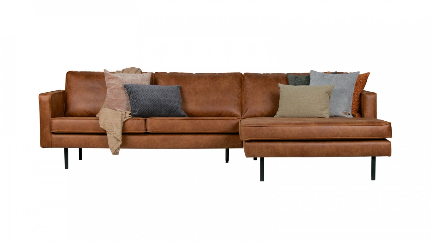 Canapé d'angle droit 4 places en cuir cognac - Collection Rodeo - BePureHome