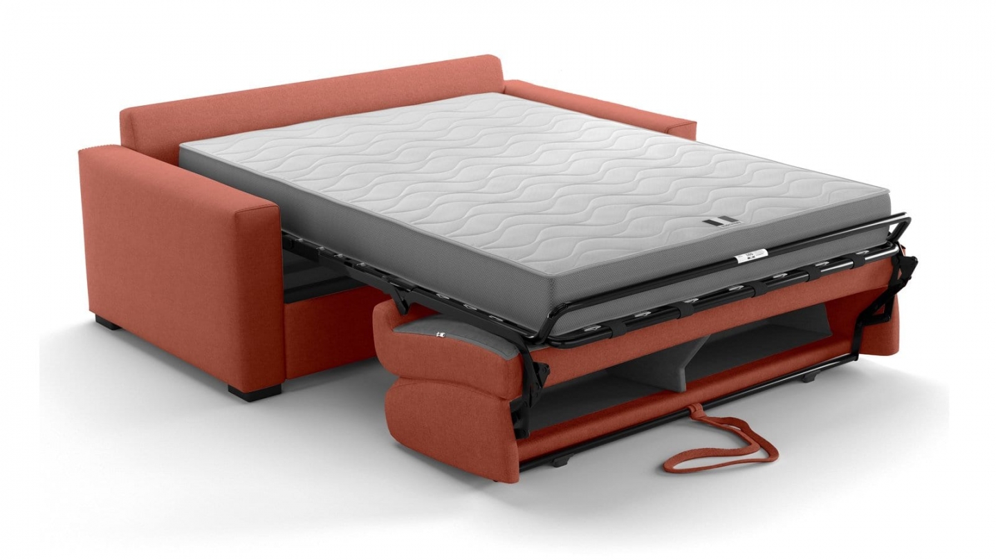 Canapé droit convertible 3 places en tissu chenille terracotta - ouverture express - Anzio Canapé droit convertible 3 places en tissu chenille terracotta - ouverture express - Anzio
