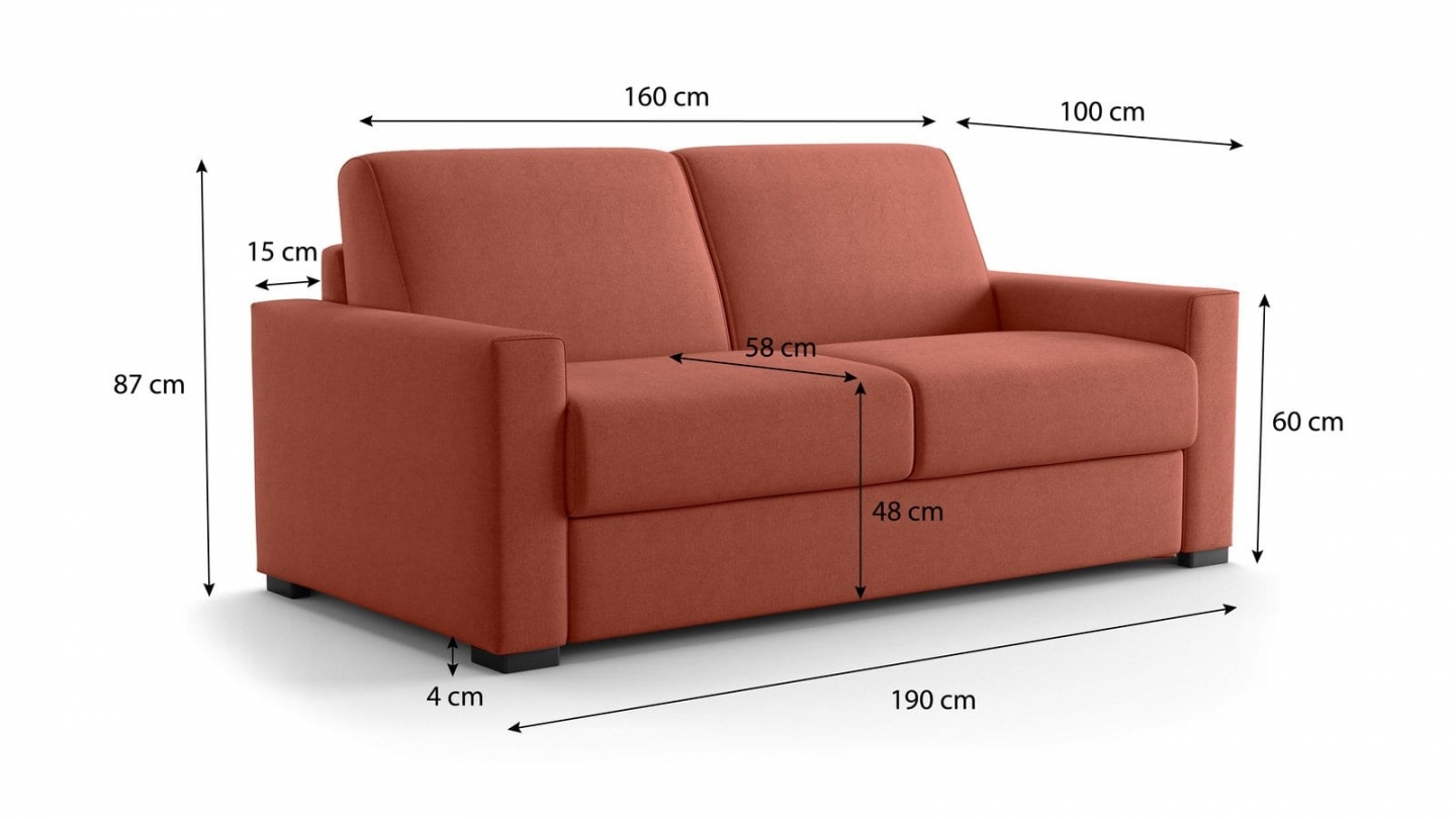 Canapé droit convertible 3 places en tissu chenille terracotta - ouverture express - Anzio Canapé droit convertible 3 places en tissu chenille terracotta - ouverture express - Anzio