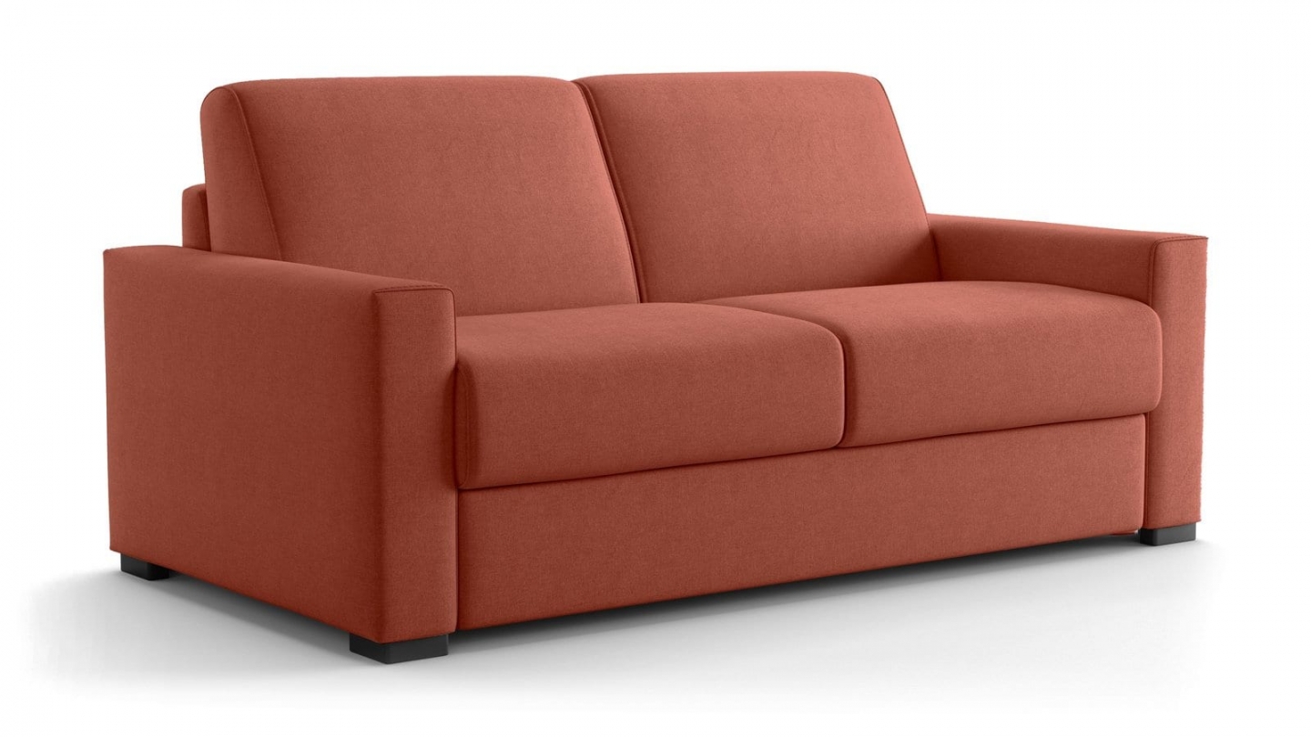 Canapé droit convertible 3 places en tissu chenille terracotta - ouverture express - Anzio Canapé droit convertible 3 places en tissu chenille terracotta - ouverture express - Anzio