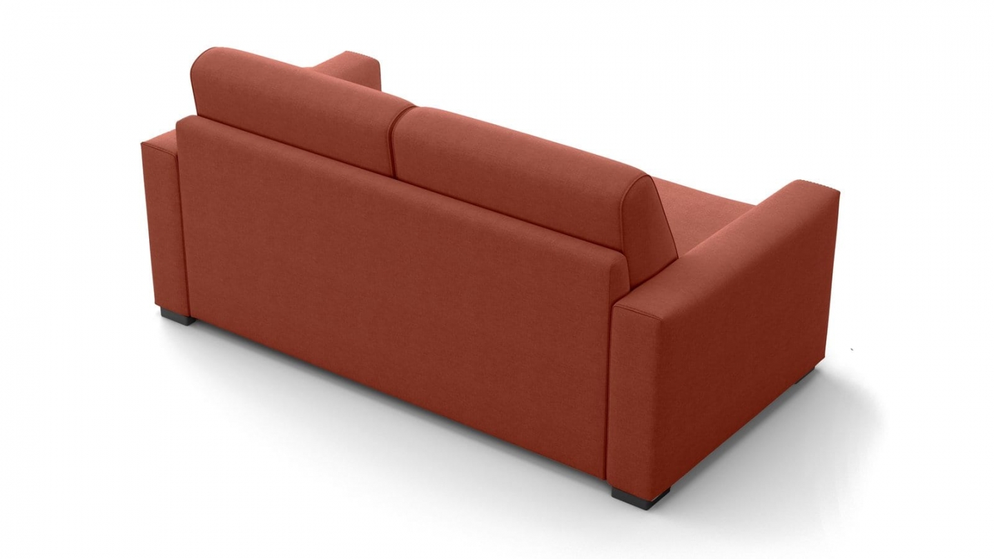 Canapé droit convertible 3 places en tissu chenille terracotta - ouverture express - Anzio Canapé droit convertible 3 places en tissu chenille terracotta - ouverture express - Anzio