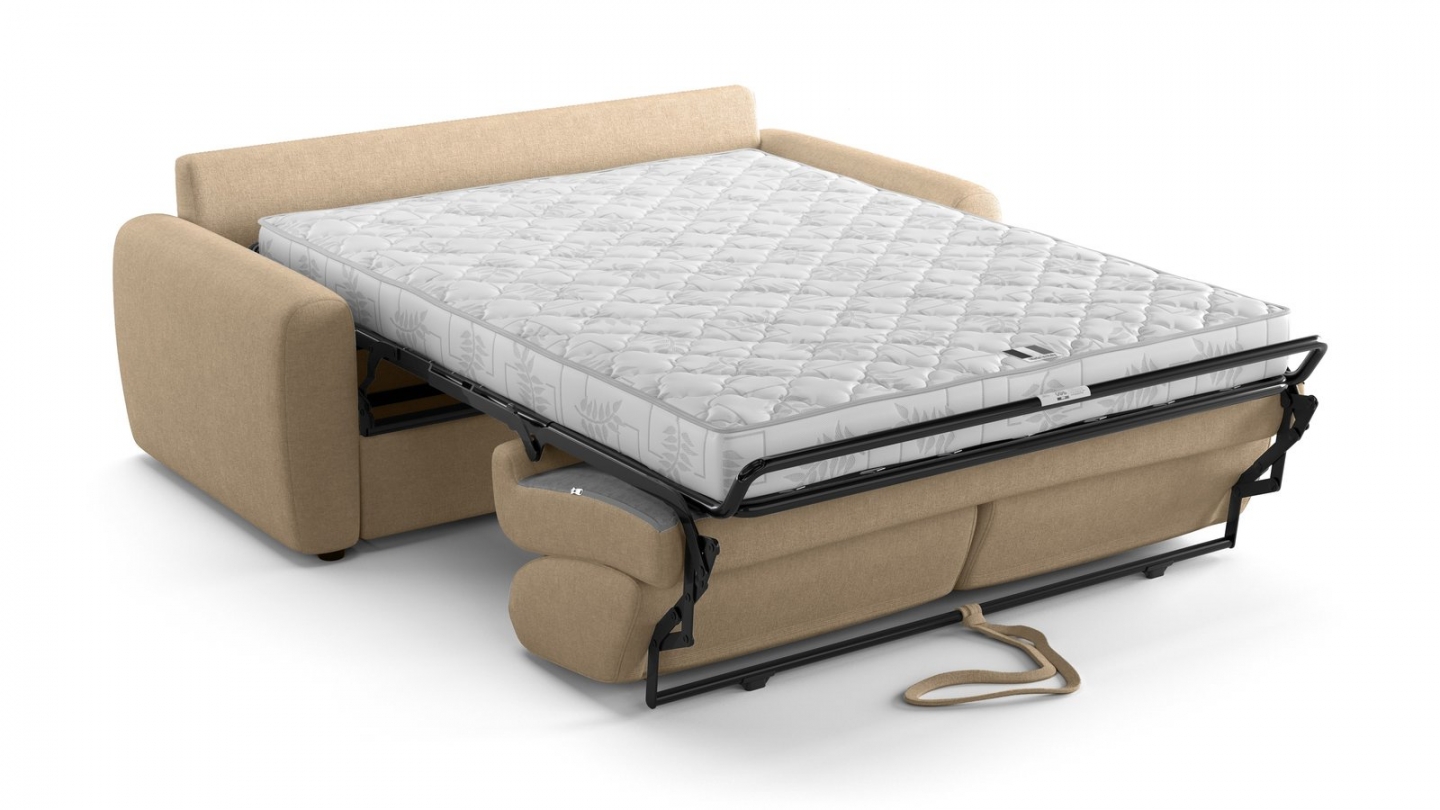 Canapé droit convertible 3 places en tissu chenille taupe - ouverture express - Salvia Canapé droit convertible 3 places en tissu chenille taupe - ouverture express - Salvia