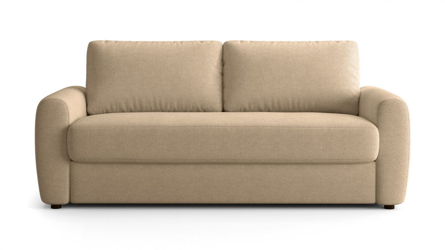 Canapé droit convertible 3 places en tissu chenille taupe - ouverture express - Salvia Canapé droit convertible 3 places en tissu chenille taupe - ouverture express - Salvia