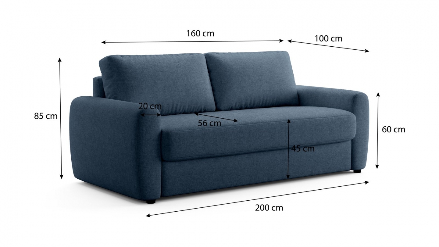 Canapé droit convertible 3 places en tissu chenille bleu foncé - ouverture express - Salvia Canapé droit convertible 3 places en tissu chenille bleu foncé - ouverture express - Salvia
