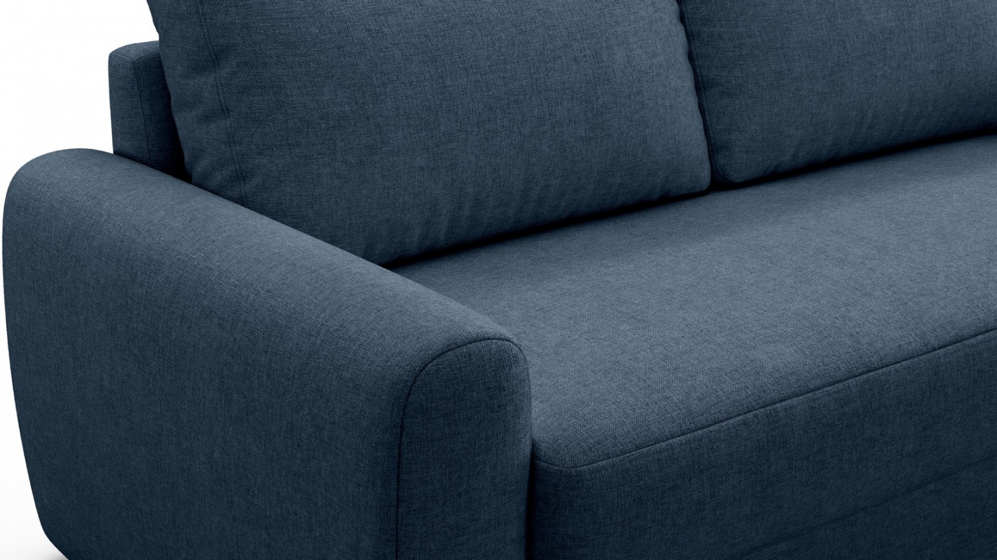 Canapé droit convertible 3 places en tissu chenille bleu foncé - ouverture express - Salvia Canapé droit convertible 3 places en tissu chenille bleu foncé - ouverture express - Salvia