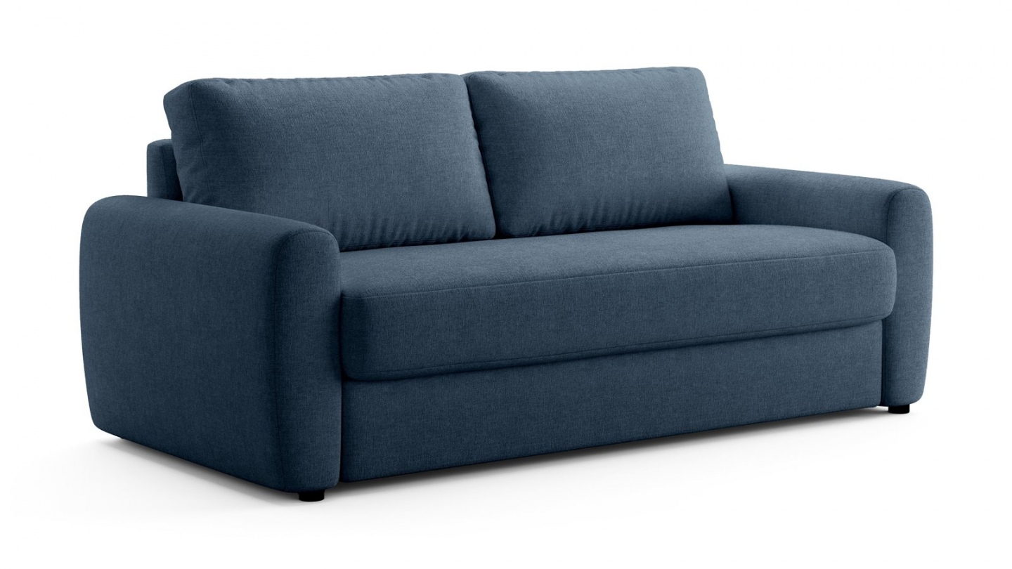 Canapé droit convertible 3 places en tissu chenille bleu foncé - ouverture express - Salvia Canapé droit convertible 3 places en tissu chenille bleu foncé - ouverture express - Salvia