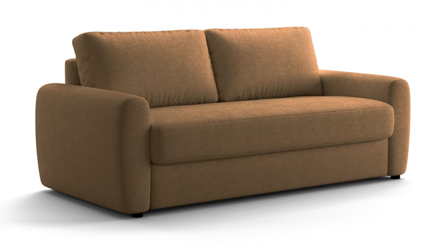 Canapé droit convertible 3 places en tissu chenille moka - ouverture express - Salvia Canapé droit convertible 3 places en tissu chenille moka - ouverture express - Salvia