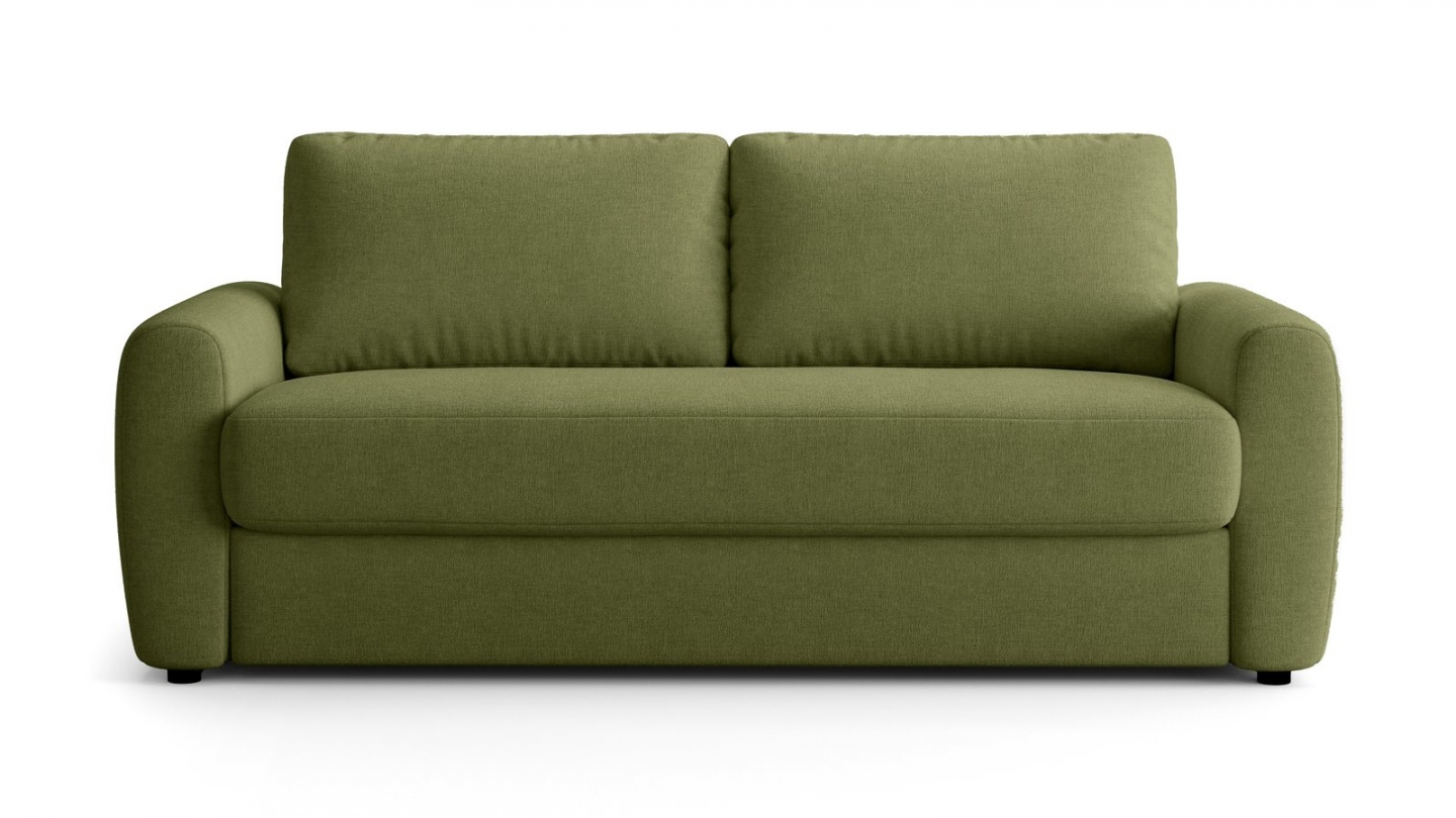 Canapé droit convertible 3 places en tissu chenille vert olive - ouverture express - Salvia Canapé droit convertible 3 places en tissu chenille vert olive - ouverture express - Salvia