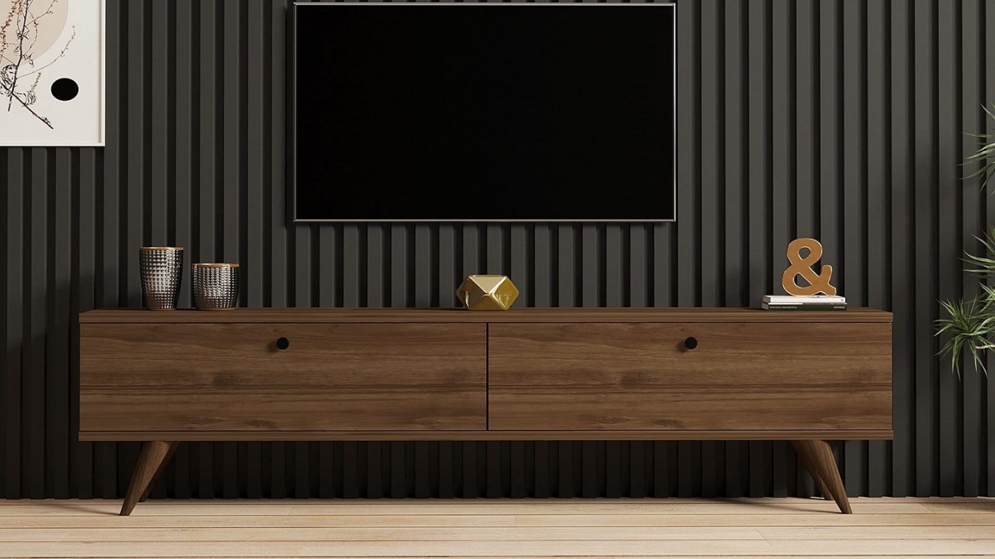 Meuble TV 2 portes effet Noyer 160 cm - Kea Meuble TV 2 portes effet Noyer 160 cm - Kea